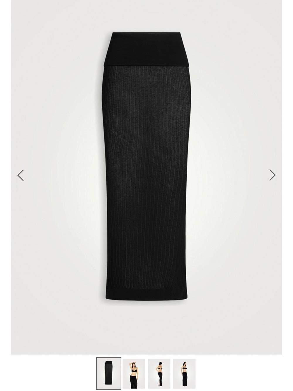 SKIMS Black Ribbed Maxi Skirt with High Waistband
